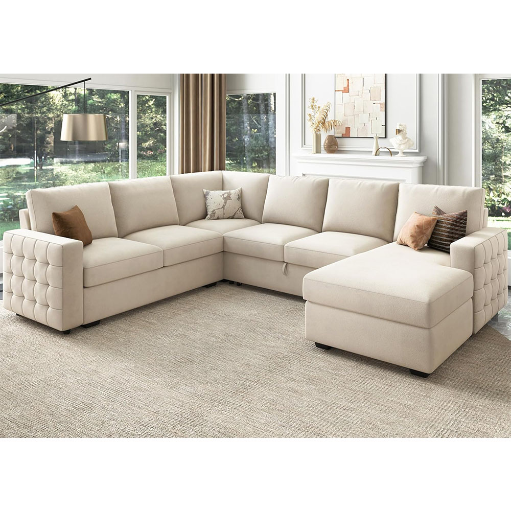 HONBAY Sleeper Sectional Sofa with Storage Chaise U Shaped Sectional Couch