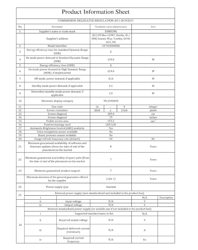 Samsung UE75CU8000 (2023) LED HDR 4K Ultra HD Smart TV, 75 inch with TVPlus, Black