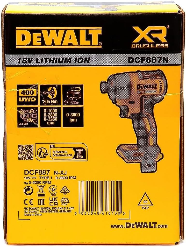 DEWALT DCF887N XR 18V 3 Speed BL Impact Driver Naked, 18 W
