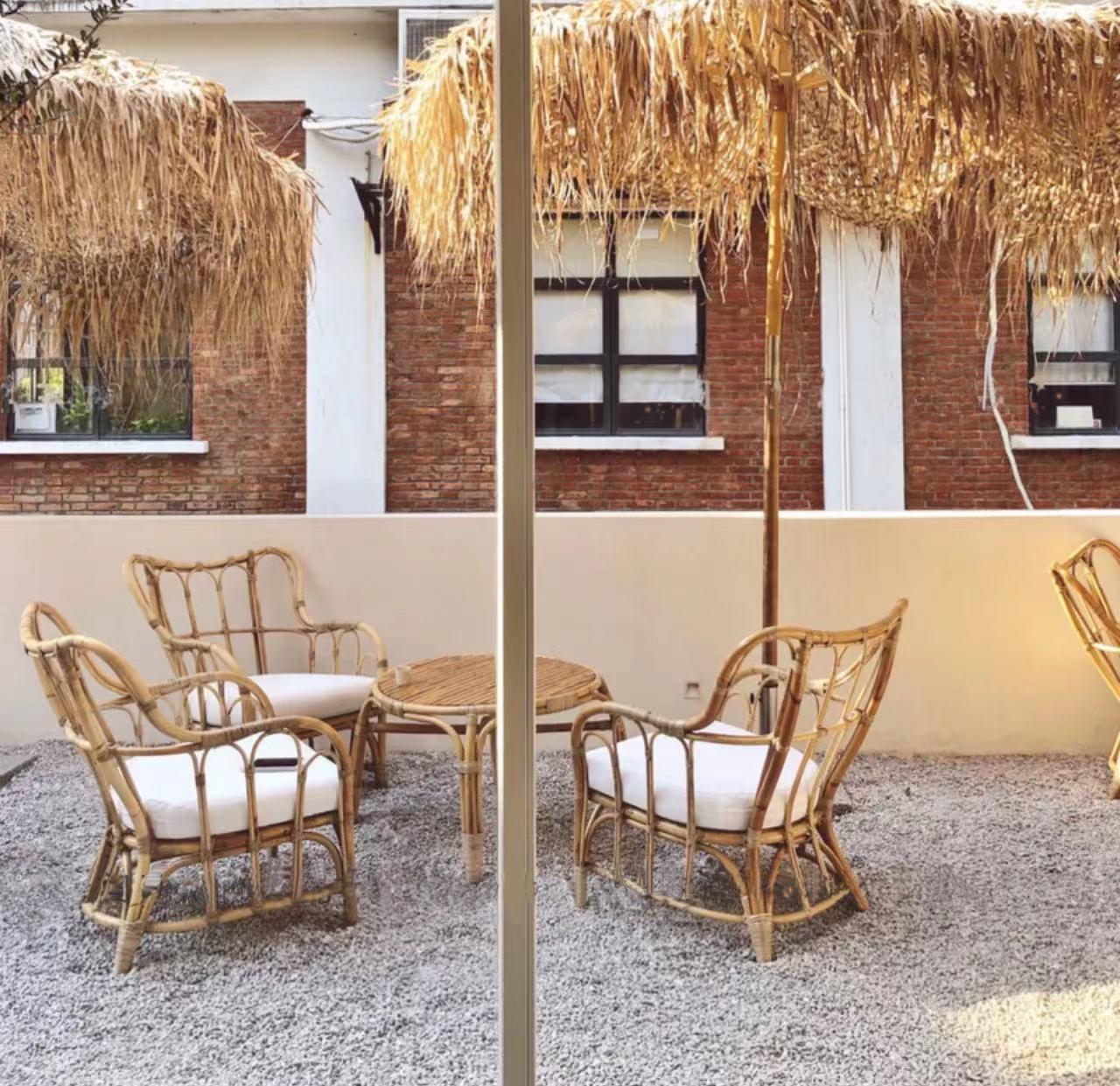 Rattan furniture bamboo sofa chair three-person small apartment outdoor balcony living room combination system IKEA home B&B table and chairs