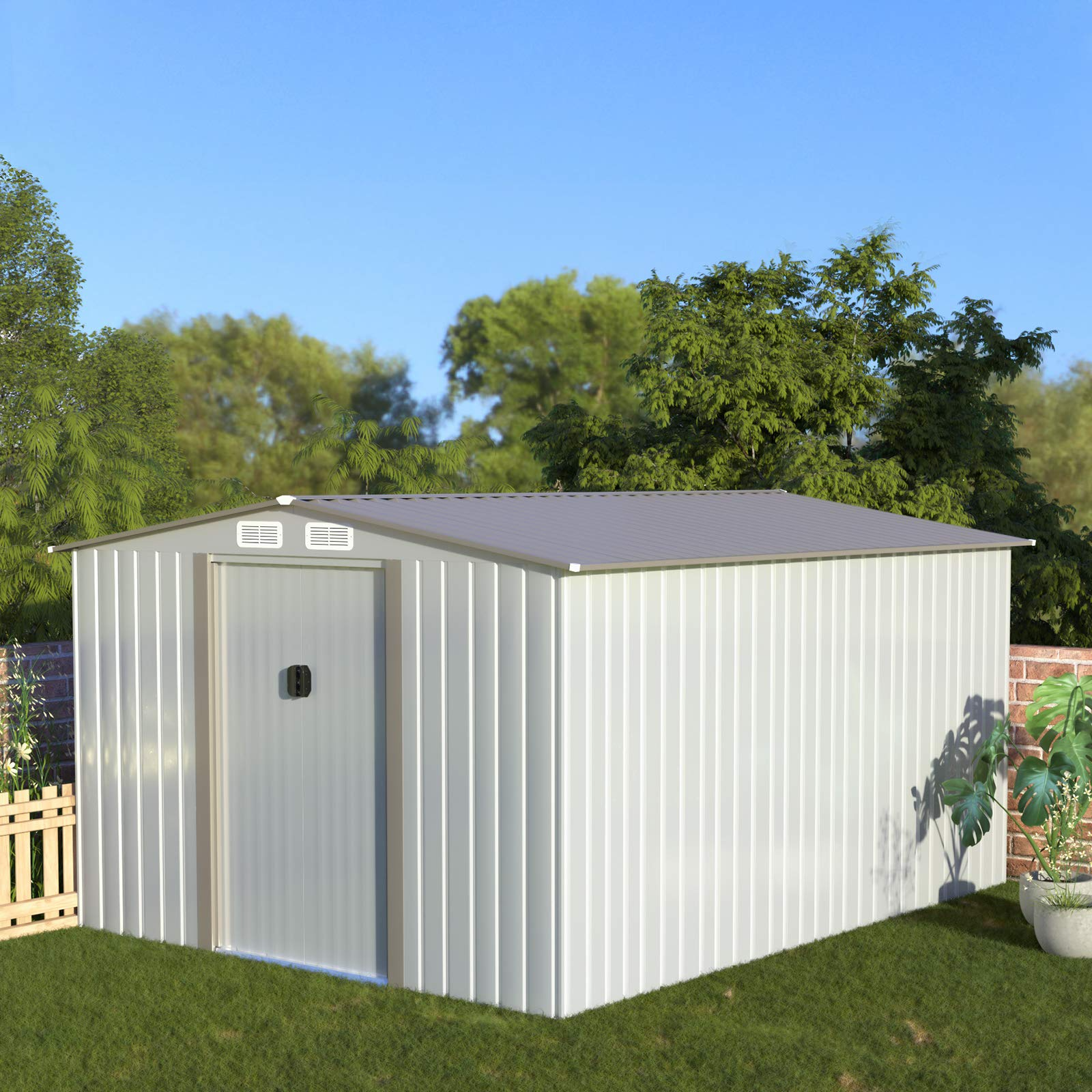 【Storage Shed】8X10FT Outdoor Metal Storage Shed w/Floor Frame, Steel Garden Shed, Tool Storage Shed