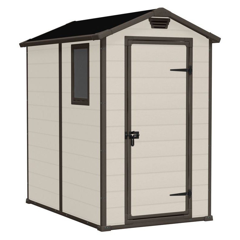 KETER Manor 4x6 Resin Outdoor Storage Shed Kit-Perfect to Store Patio Furniture, Garden Tools Bike Accessories, Beach Chairs and Lawn Mower, Grey & White