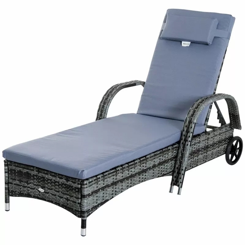 200CM LONG RECLINING SUN LOUNGER SET WITH CUSHIONS AND TABLE