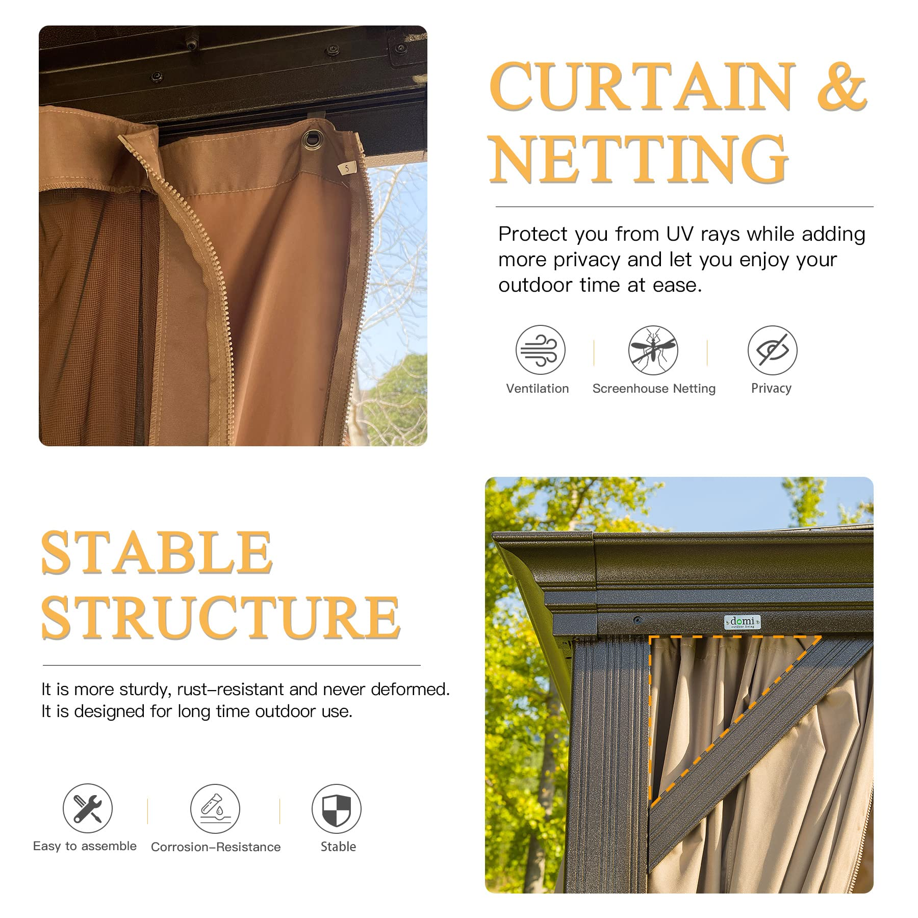 10x12 Hardtop Gazebo Outdoor Aluminum Gazebos Grill with Galvanized Steel Double Canopy