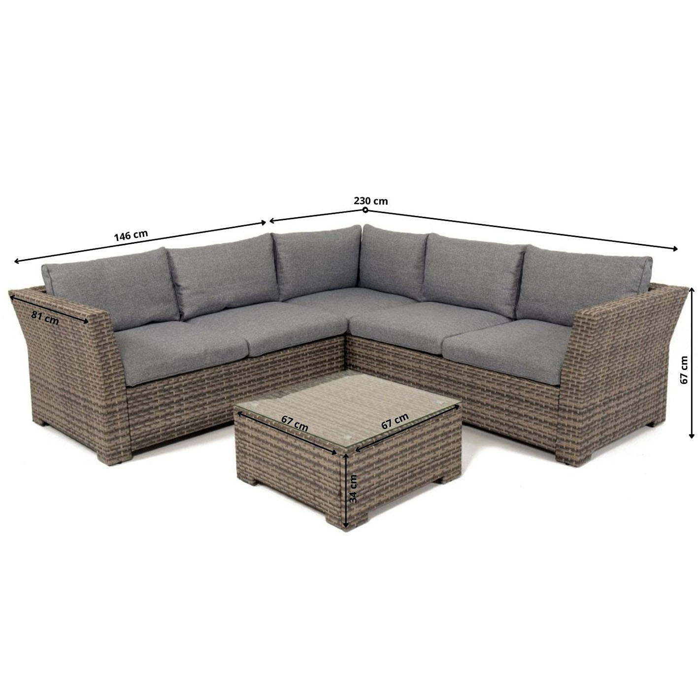 Backyard Furniture Chesterton Luxury 5 Seater Deepseating Rattan Garden Lounge Set with Cushions, Grey, 230 x 146 x 67 cm *UPDATED fabric*