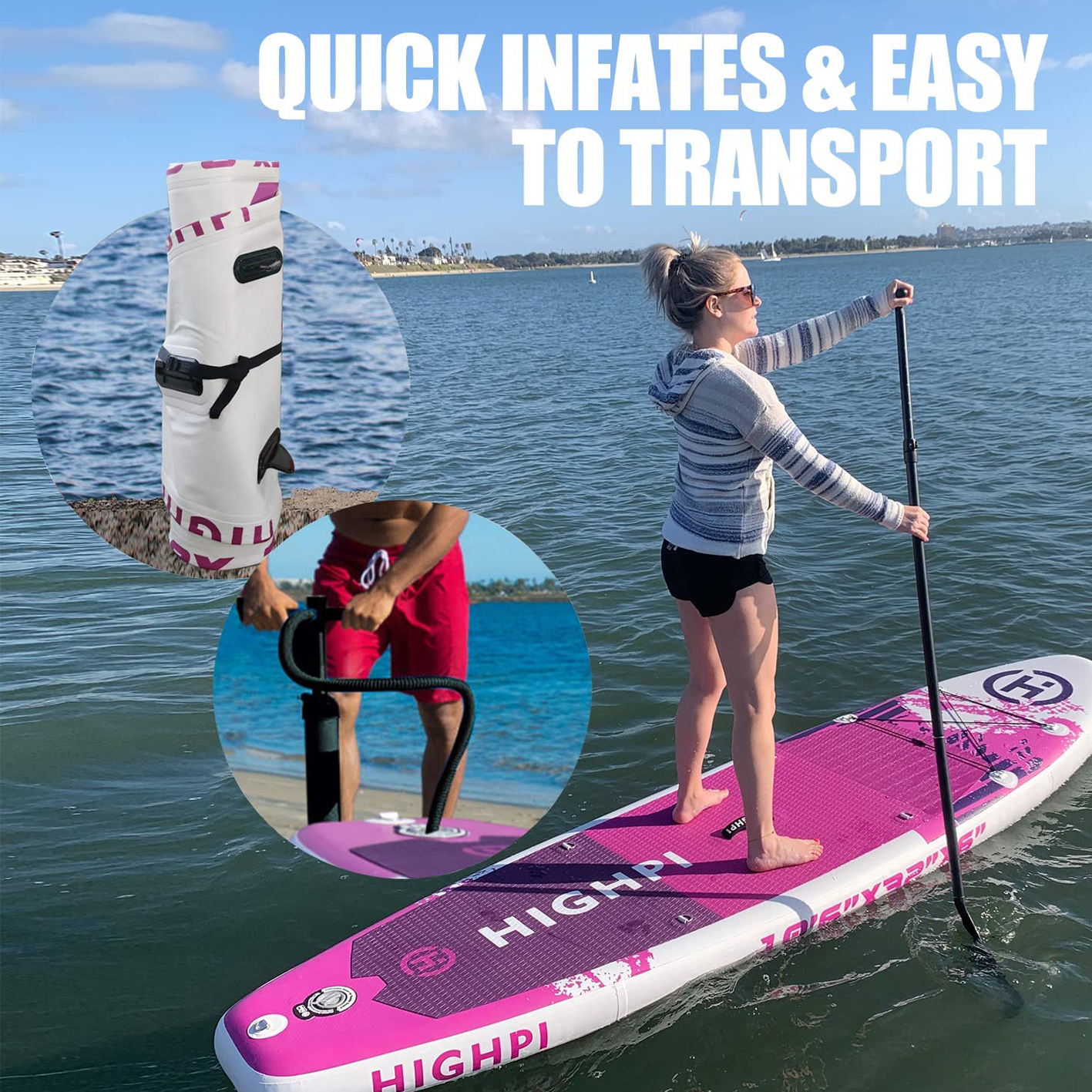 Highpi Inflatable Stand Up Paddle Boards, 10'6''/11' Ultra-Light SUP for All Skill Levels, w/Accessories Backpack, Anti-Slip Deck, Leash, Adjustable Paddle and Hand Pump, Waterproof Bag