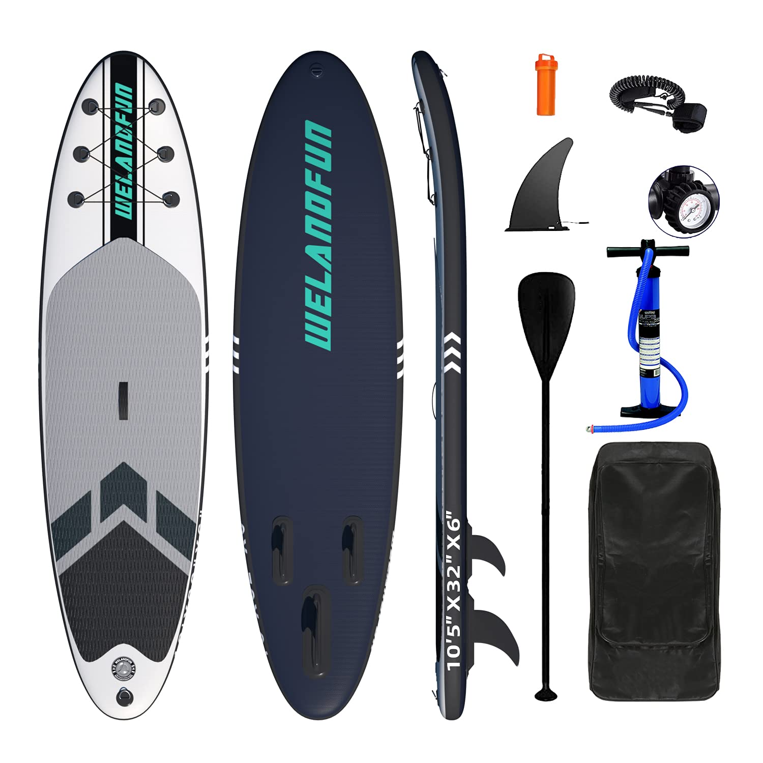 WelandFun Inflatable Stand Up Paddle Board 320x83x15cm Premium All Round SUP Paddle boards with Non-Slip Deck, Pump, Adj Paddle, Leash, Waterproof Backpack for Youth & Adult