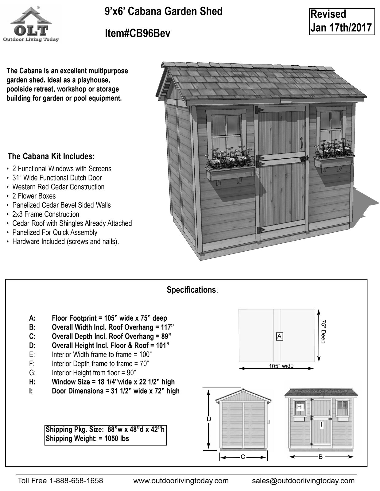 【Storage Shed】9x6 ft Cabana Cedar Wood Garden Shed