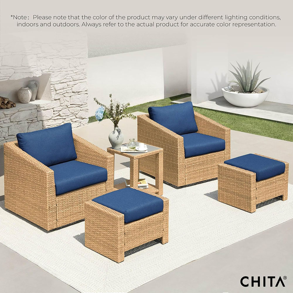 CHITA 5 Pieces Wicker Patio Furniture Set, Outdoor Conversation Set