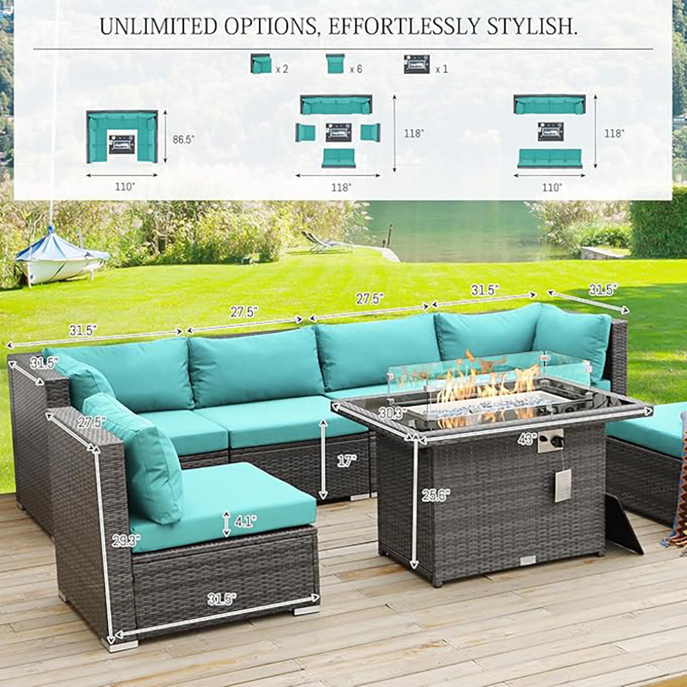BULEXYARD Grey PE Wicker Patio Furniture Sectional Conversation Sofa Set