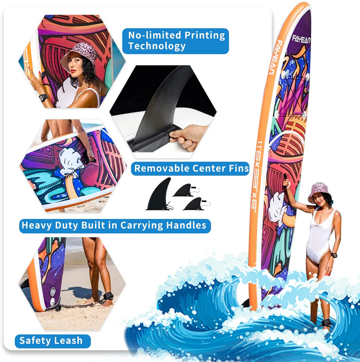 FAYEAN Inflatable Stand Up Paddle Board 11.5' x 32.7'' x 6'' SUP Round Board Includes Pump, Paddle, Backpack, Coil Straps, Carry Bag, Repair Kit & Waterproof Case