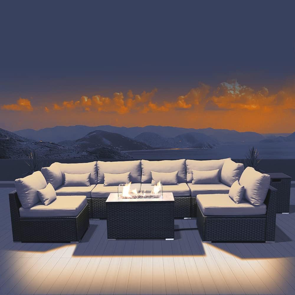 Dineli Sectional Sofa with Gas/Propane Fire Pit Table Outdoor Patio Furniture Sets