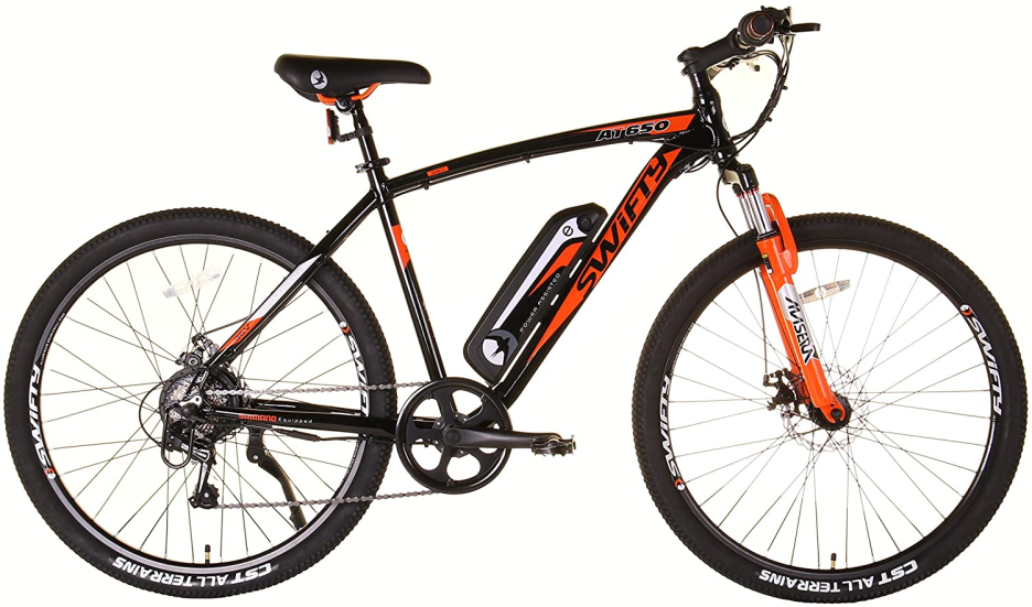 Swifty All Terrain Electric Bike Mountain Ebike - ideal Commuting Bike with 7 Speed Shimano Gears and Disc Brakes - Up to 25 Miles on One Charge - Electric Bikes for Adults
