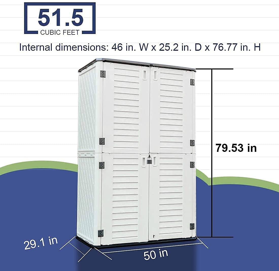 【Storage Shed】Outdoor Storage Shed Waterproof, Resin Vertical Storage Cabinet Double-Layered