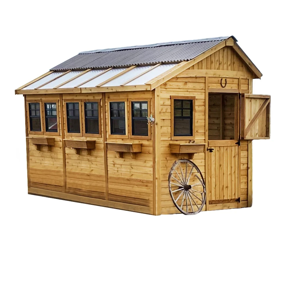 【Storage Shed】8x12 ft Cedar Wood Sunshed Garden Shed with Metal Roof